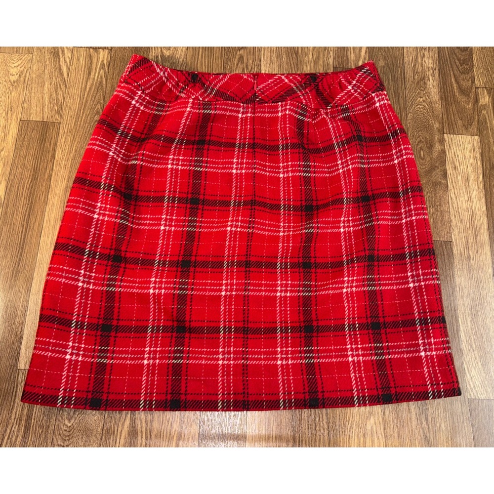 Talbots Woman Red Plaid Wool Blend Mini Skirt Size 14W Tartan Holiday LK4974 - Picture 6 of 7